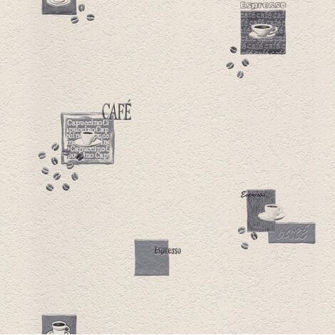 Textured Vinyl Wallpaper Kitchen Coffee Themed Paste The Wall White
