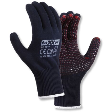 teXXor® Feinstrick-Handschuhe BAUMWOLLE/NYLON, Blau/rote Noppen