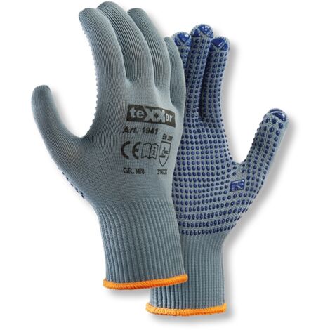 teXXor® Feinstrick-Handschuhe NYLON, Grau/blaue Noppen