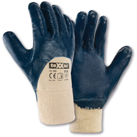 teXXor® Nitril-Handschuhe STRICKBUND, Beige/Blau