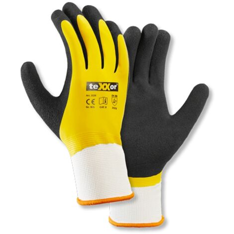 teXXor® Polyester-Strickhandschuhe LATEX, Weiß/Gelb/Schwarz