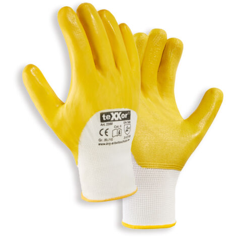 teXXor® Polyester-Strickhandschuhe NITRIL BESCHICHTET, Weiß/Gelb