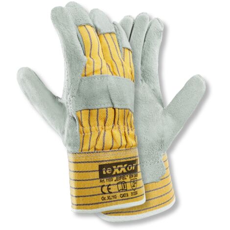 teXXor® Rindkernspaltleder-Handschuhe EIFEL, Leder Natur, Drell Gelb/Blau