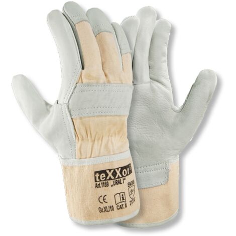 teXXor® Rindvollleder-Handschuhe URAL I, Leder Natur/Drell Weiß