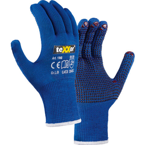 teXXor® Schnittschutz-Feinstrickhandschuhe, Blau/rote Noppen