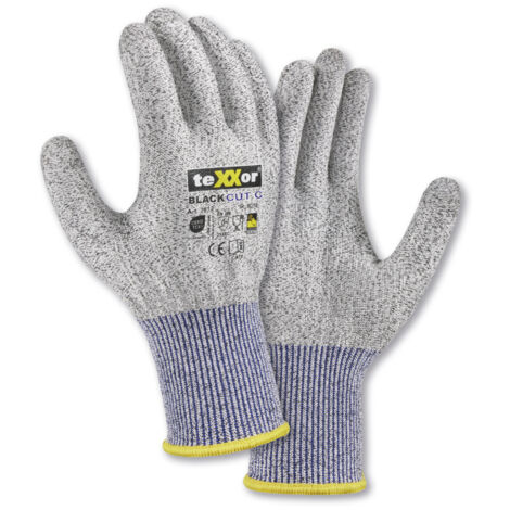 teXXor® Schnittschutz-Strickhandschuhe CUT C ohne Beschicht., Grau-meliert/Blau