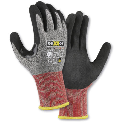 teXXor® Schnittschutz-Strickhandschuhe CUT F, Grau-meliert/Rot/Schwarz