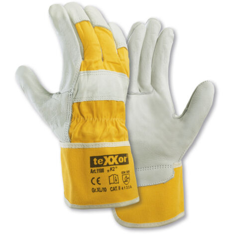 teXXor® TOP Rindvollleder-Handschuhe K2, Leder Natur/Drell Gelb
