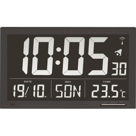 TFA Digitale Wanduhr Schwarz mit Thermometer Größe XXL