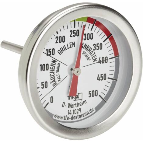 TFA DOSTMANN 141029 - TERMÓMETRO PARA BARBACOA, MEDICIÓN DE TEMPERATURA DE LA CÁMARA DE COCCIÓN, ACERO INOXIDABLE, 18/8, COLOR P