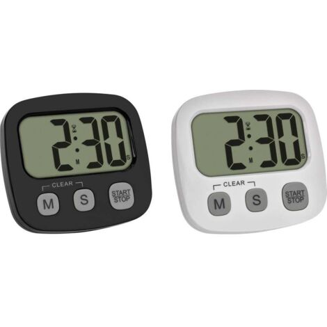 TFA DOSTMANN 2ER SET DIGITALER TIMER MIT STOPPUHR UND UHRZEIT CHRONOMÈTRE NOIR, BLANC NUMÉRIQUE 38.2057.40.02