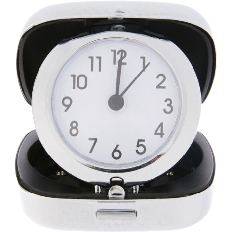 TFA Dostmann 60-1012 Sveglia analogica 60.1012 con Scatola in Metallo da Viaggio, Pieghevole, Orologio al Quarzo, Argento, Plastica, Effetto Acciaio, (L) 65 x (B) 70 x (H) 27 (70) mm