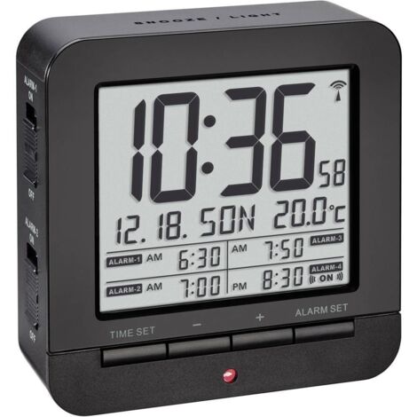 TFA Dostmann 60.2536.01 radiopiloté(e) Réveil noir Heures de réveil 4 S264981