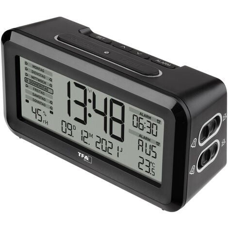 TFA Dostmann 60.2562.01 Funk Wecker Schwarz, Silber Alarmzeiten 2 Großes Display