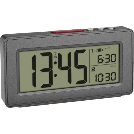 TFA Dostmann 60.2563.10 radiopiloté(e) Réveil anthracite Heures de réveil 2 W937013