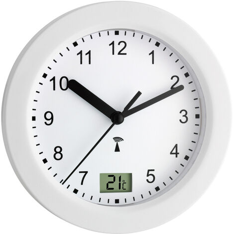 TFA Dostmann 60.3501 Funk Wanduhr 17.5 cm x 5.5 cm Weiß Badezimmer-/Feuchtraum geeignet