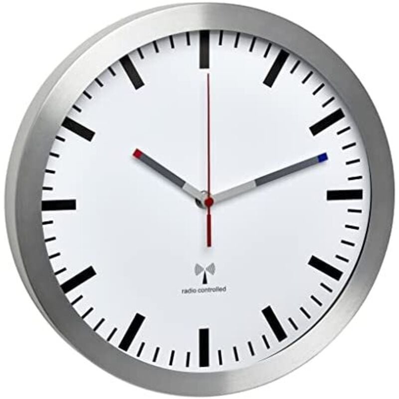 TFA - Horloge murale Dostmann 60.3528.02 radiopiloté(e) 300 mm x 45 mm aluminium mécanisme d'horloge silencieux