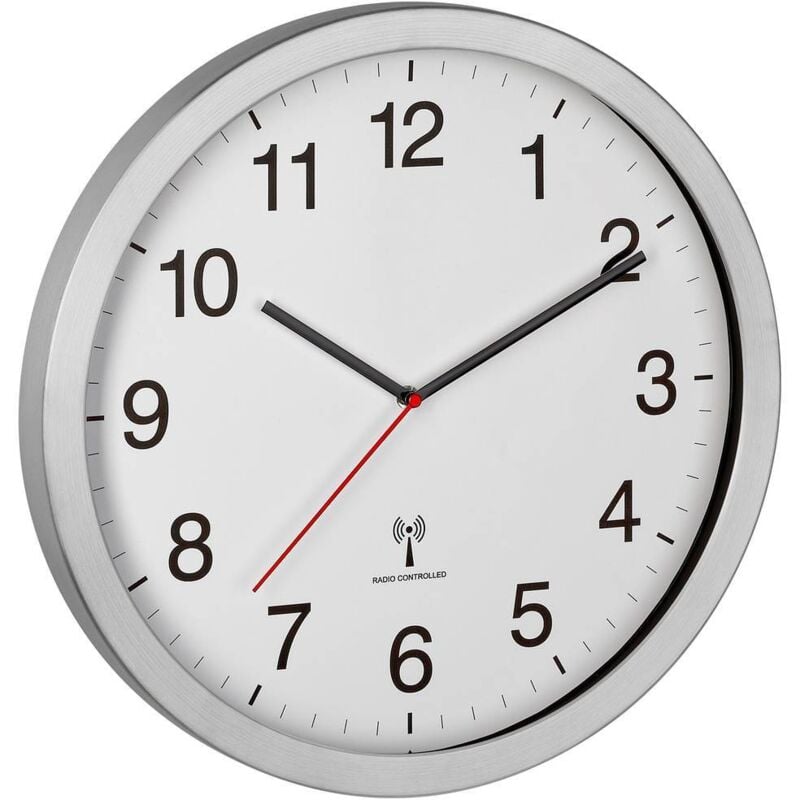 Horloge murale TFA Dostmann 60.3545.02 radiopiloté(e) 400 mm x 50 mm x 400 mm argent grand écran