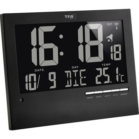 TFA Dostmann 60.4508 radiopiloté(e) Horloge murale 185 mm x 230 mm x 31 mm noir