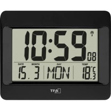 TFA Dostmann 60.4519.01 orologio da parete radiocontrollato, 215 mm x 26 mm x 160 mm, nero, display grande