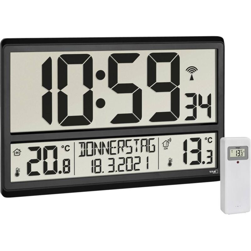 Tfa Dostmann - Horloge murale 60.4521.01 radiopiloté(e) 360 mm x 28 mm x 235 mm noir grand écran