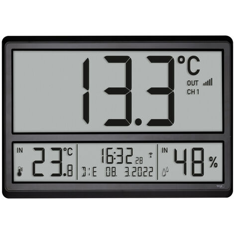 TFA Dostmann 60.4523.01 Funk Wanduhr 360 mm x 235 mm x 28 mm Schwarz Großes Display