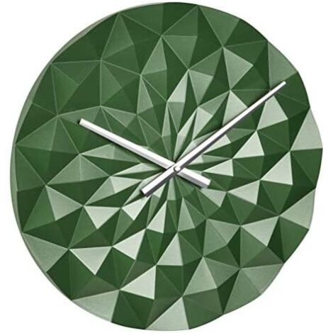 TFA Dostmann Analoge Wanduhr Diamant, 60.3063.04, 3D Format mit Lichtreflexionen, Metallzeiger, Präzisionsuhrwerk, Grünmetallic, Durchmesser 396 x 44 mm
