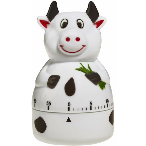 TFA Dostmann Cow Timer analogico da Cucina, 38.1007, Timer per Uova, con Movimento a Carica Metallica, Allarme Acustico, plastica, Bianco-Nero