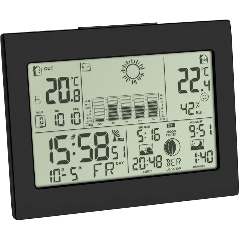 Stazione meteo radio wireless Horizon, 35.1155.01, con sensore esterno, previsioni meteo, con orologio radio, nero - Tfa Dostmann