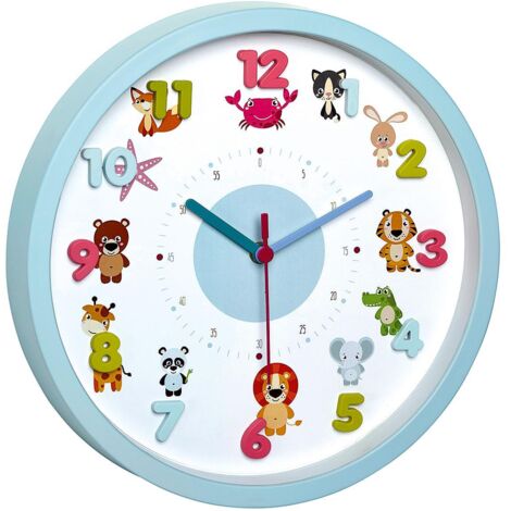 TFA Dostmann Little Animals à quartz Horloge murale 30.9 cm x 4.4 cm bleu clair