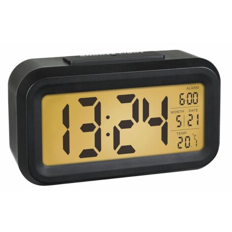 TFA DOSTMANN Lumio Digitaler Wecker, mit Innentemperatur, Anzeige von Uhrzeit und Datum, automatische Nachtbeleuchtung, LCD Display, schwarz