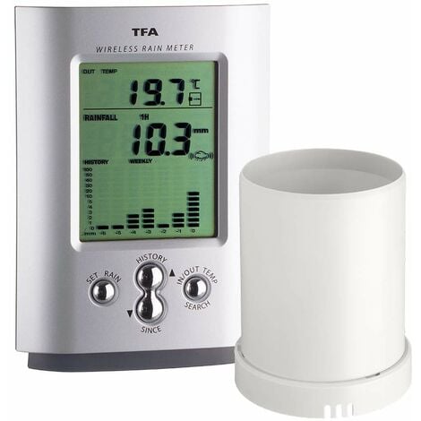 TFA Dostmann MonSun 47.3003 - Pluviometro Digitale, Trasmissione Wireless della quantità di Pioggia, 94 x 25 (48) x 122 (130) mm