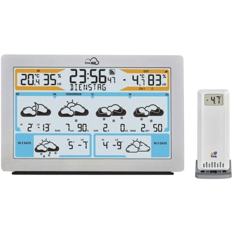 TFA Dostmann Station Meteo Wifi TFA.me ID-02, 35.8100, pronóstico del tiempo por wetter.com 3-6 días, portal en línea, sensor inalámbrico exterior, alerta meteorológica, mundo entero, plateado