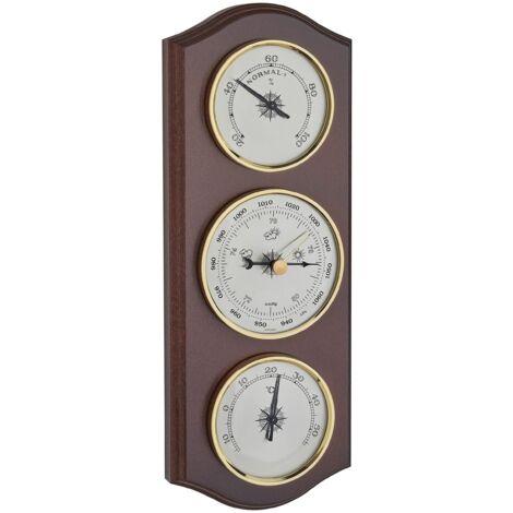 TFA Dostmann Stazione meteo analogica, 20.1000.03, con barometro, termometro, igrometro, per previsioni meteo locali, in legno massiccio, color noce