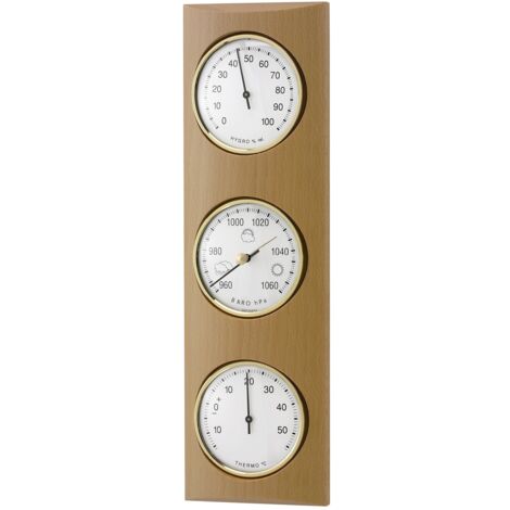 TFA Dostmann Stazione Meteo analogica, in Legno Massiccio, 20.1028.05, con barometro, termometro, igrometro, per Il Controllo del Clima Interno, dalla Germania