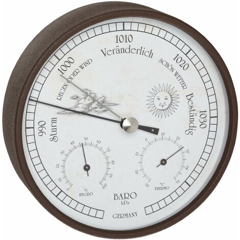 TFA Dostmann Stazione meteo analogica per interni ed esterni, barometro, igrometro, termometro, resistente alle intemperie, lunghezza 160 x larghezza 46 x altezza 160 mm