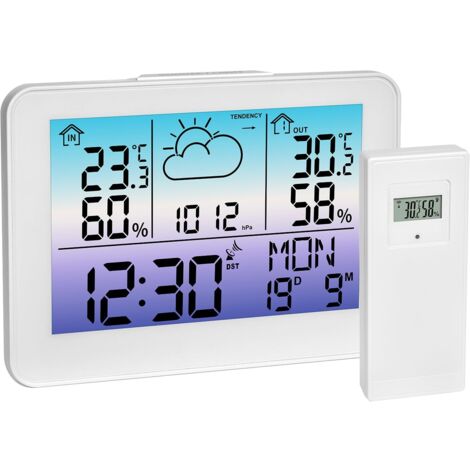 TFA Dostmann stazione meteo con sensore esterno METEO SKY, 35.1175.02, wifi, retroilluminazione colorata, termometro/umidità interna ed esterna, previsioni meteo con simboli, digitale, bianco