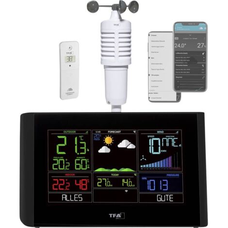 TFA Dostmann stazione meteo WLAN VIEW BREEZE, 35.8001.01, con indicatore del vento, previsioni meteo professionali, VIEW App gratuita, barometro, allarmi regolabili, punto di rugiada, nero