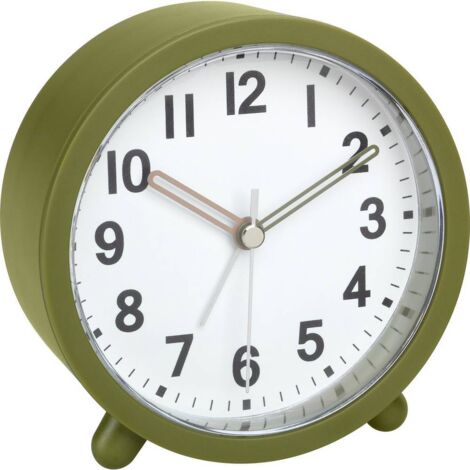 TFA Dostmann Sveglia analogica a batteria,60.1043.04, con orologio al quarzo, non ticchettio, per camera da letto, soggiorno, cucina, con funzione snooze, retroilluminazione inclusa, verde