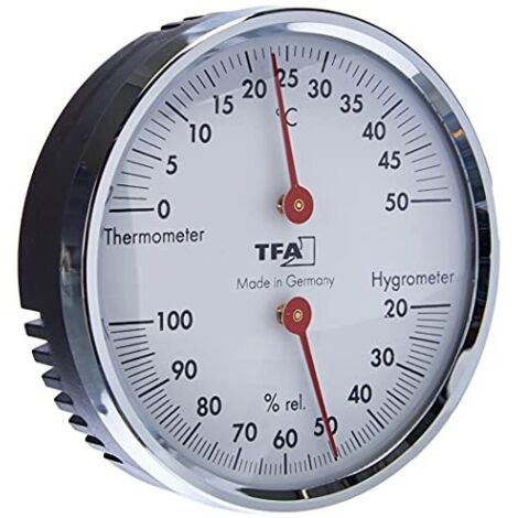 TFA Dostmann Termoigrometro analogico, 45.2041.42, con anello in metallo, per il monitoraggio di temperatura e umidità, argento