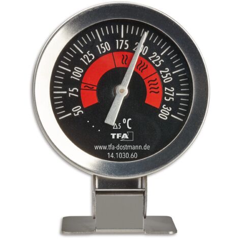 TFA Dostmann termometro da forno analogico 14.1030.60 per il monitoraggio della temperatura del forno in acciaio inox da appendere o da appoggio fino a 300°C, argento