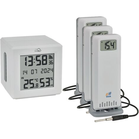 TFA Dostmann TFA.me Starter Set WLAN Gateway ID-01 mit 3 Sendern ID-A3 Funk-Thermometer digital Weiß