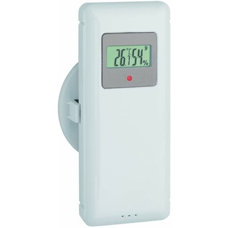 TFA Dostmann Trasmettitore termoigrometrico, 30.3244.02, trasmettitore esterno per stazione meteo 35.1156.01, con display, bianco, L65 x L40 x H110 mm