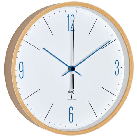 TFA Dostmann Wanduhr de, Holz, Weiß/Blau, 25,5 x 4,5 x 25,5 cm