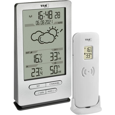 Drahtlose Wetterstation mit 3 Außensensoren Innen / Außen Digital  Thermometer Hygrometer Mit Temperatur / Feuchtigkeit Kalibrierung Hörbar /  Hintergrundbeleuchtung Al
