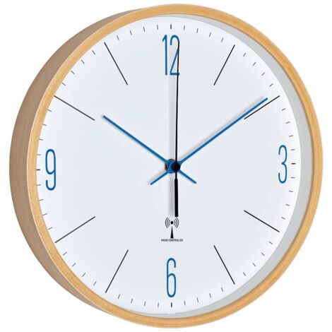 TFA Horloge murale Dostmann de, Bois, Blanc/Bleu, 25,5 x 4,5 x 25,5 cm