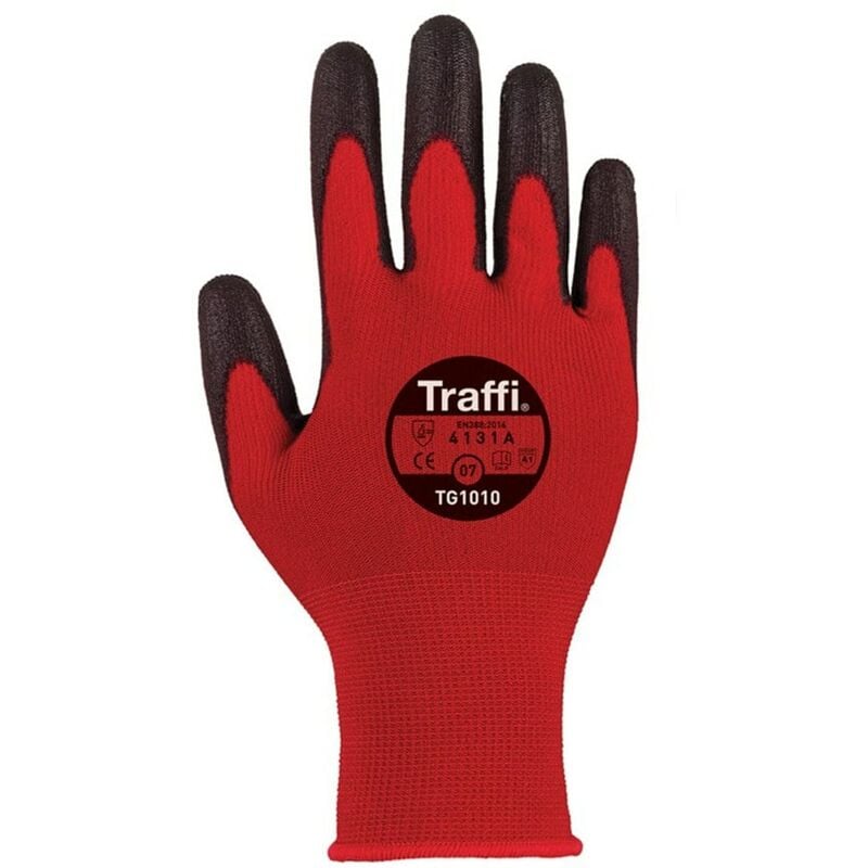 Traffiglove - TG1010 Classic 1 X-Dua pu Palmcoated CUT-1 Gloves SZ-8 - Black Red