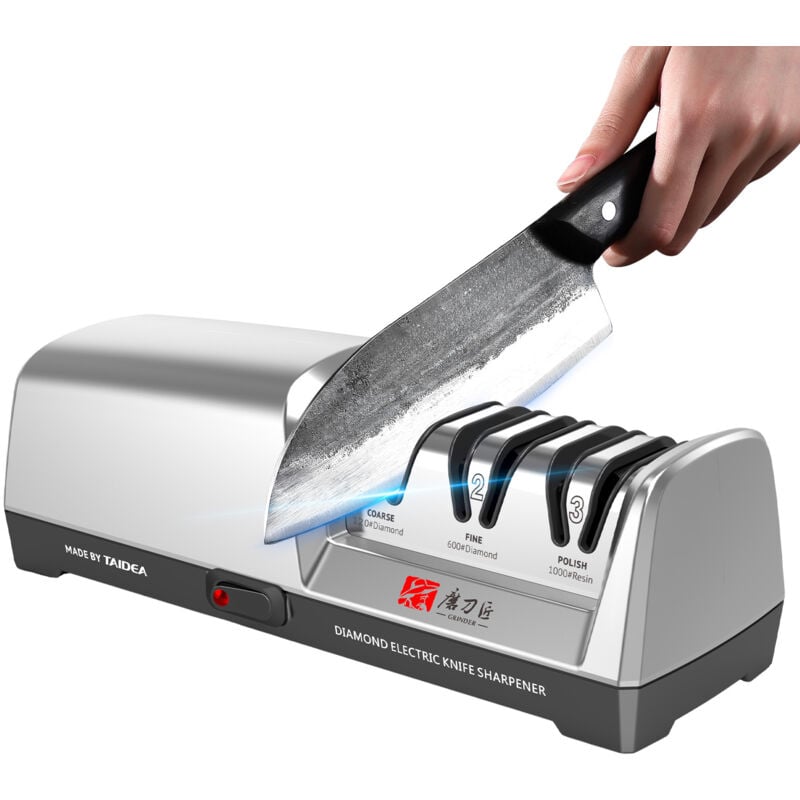 Lifcausal - TG2302 Aiguiseur de couteaux électrique 15 et 20 degrés Système à 3 étapes Aiguiseur de couteaux en acier inoxydable pour couteaux de