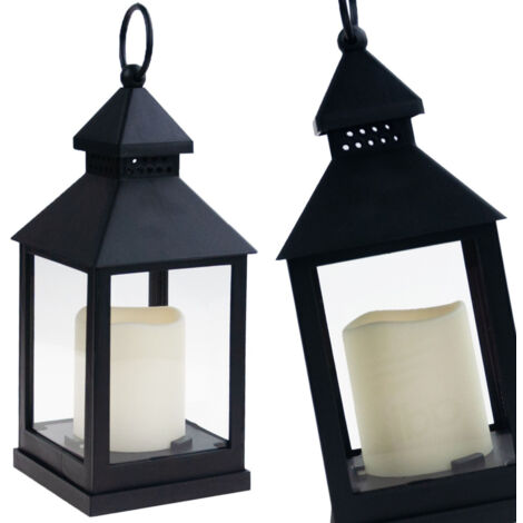 TG45628 LAMPE LANTERNE LED NOIRE POUR MAISON, JARDIN, ÉCLAIRAGE À PILES, BALCON, TERRASSE