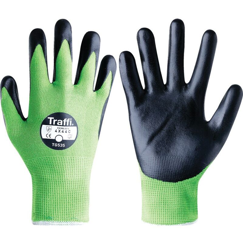 Cut Resistant Gloves, Foam Nitrile Coating, Green/Black, Size 10 - Black Green - Traffiglove